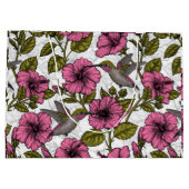 ハチドリとピンクのハイビスカスの花 ラージペーパーバッグ (裏面)