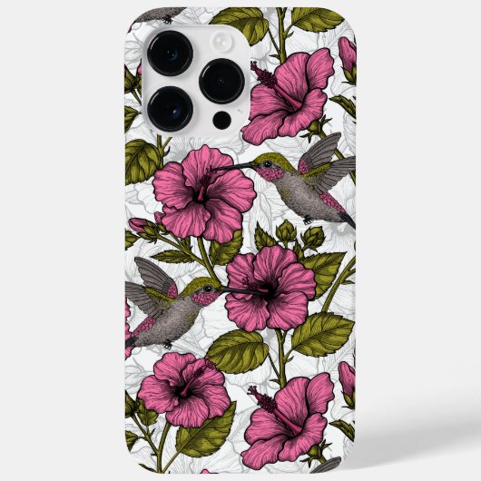 ハチドリとピンクのハイビスカスの花 Case-Mate iPhoneケース (裏面)