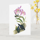 ハチドリとピンクのラン カード (黄色い花)