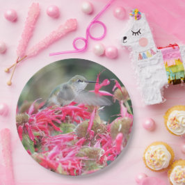 ハチドリとピンクの花 ペーパープレート