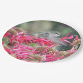 ハチドリとピンクの花 ペーパープレート (アングル)