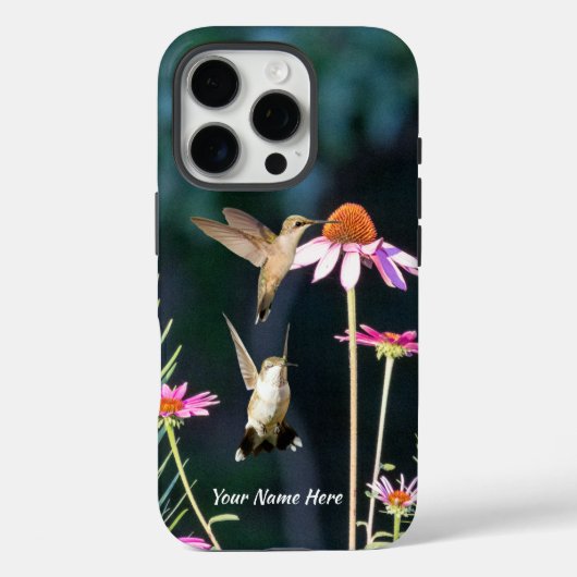 ハチドリとピンクエキナセアのiPhone 16 Proケース Case-Mate iPhoneケース (裏面)