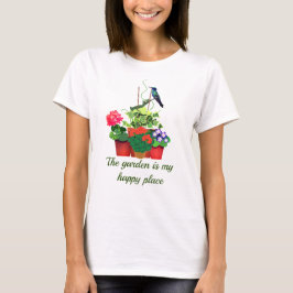 ハチドリとフラワーガーデン　幸せなガーデニング Tシャツ