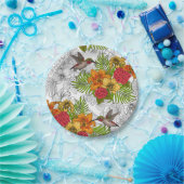 ハチドリと熱帯ブーケ ペーパープレート (パーティー)