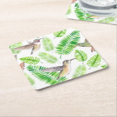 ハチドリと熱帯葉の スクエアペーパーコースター (アングル)