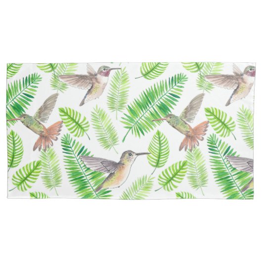 ハチドリと熱帯葉の 枕カバー (正面左)