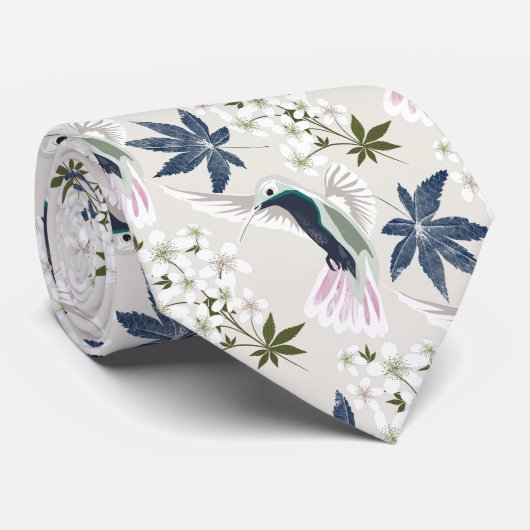 ハチドリと白い花。 ネクタイ (ロール)