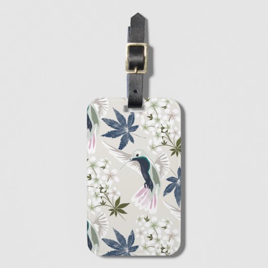 ハチドリと白い花。 ラゲッジタグ (正面縦)