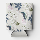 ハチドリと白い花。 缶クーラー (正面)