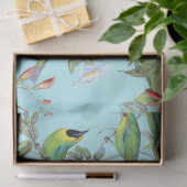 ハチドリと花が明るい緑のデコパージュ 薄葉紙 (ギフト)