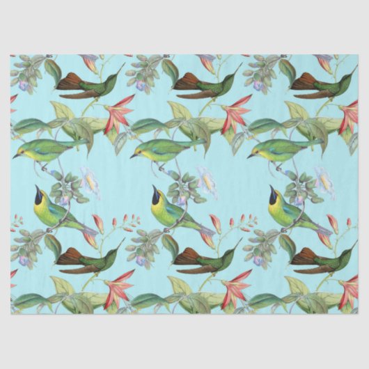 ハチドリと花が明るい緑のデコパージュ 薄葉紙 (正面)