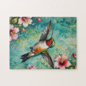 ハチドリと花の開花 ジグソーパズル (横)