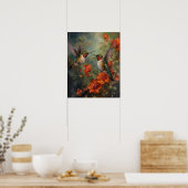 ハチドリと花バードアートプリントポスター ポスター (キッチン)