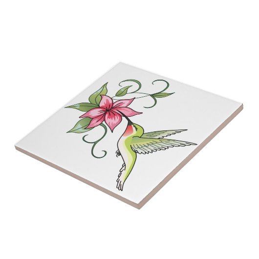 ハチドリと花 タイル (側面)