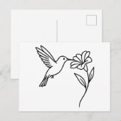 ハチドリと花 - モダンな黒線画 ポストカード (正面/裏面)