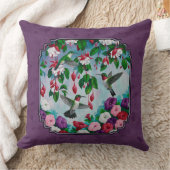 ハチドリと花(紫) クッション (ブランケット)