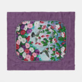 ハチドリと花（紫） フリースブランケット (正面(横))