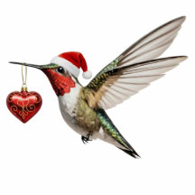 ハチドリと赤いハートの鳥のクリスマスオーナメント