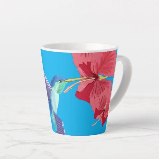 ハチドリと赤ハイビスカス カフェラテマグ (右アングル)