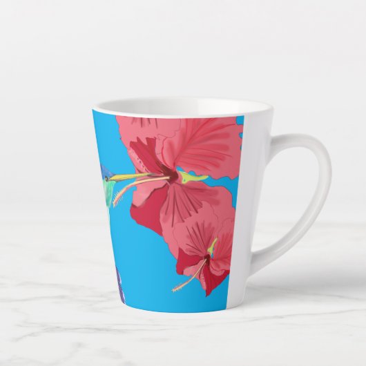 ハチドリと赤ハイビスカス カフェラテマグ (右)