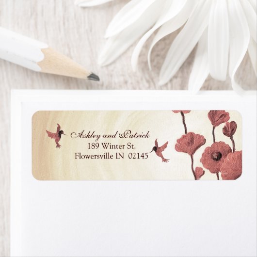 ハチドリと赤色彩の鮮やかい花を愛する ラベル (インサイチュ)