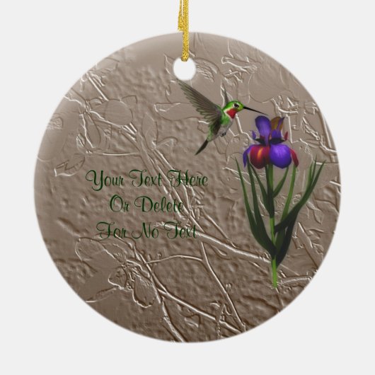 ハチドリのアイリス花あなたの写真のオーナメント セラミックオーナメント (裏面)