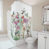 ハチドリのクロッカスのFoxgloveによってはシャワー・カーテンが開花します シャワーカーテン (インサイチュ)
