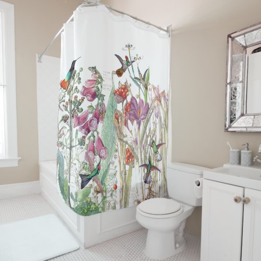 ハチドリのクロッカスのFoxgloveによってはシャワー・カーテンが開花します シャワーカーテン (インサイチュ)