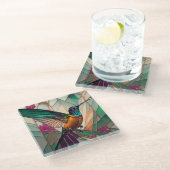 ハチドリのステンドグラスイラストレーション ガラスコースター (アングル)