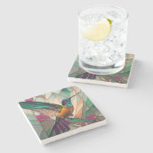 ハチドリのステンドグラスイラストレーション ストーンコースター (横)