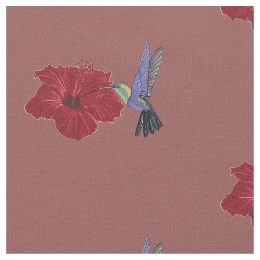 ハチドリのハイビスカスの花柄の芸術 ファブリック (クローズアップ)