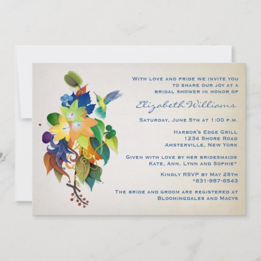 ハチドリのブライダルシャワーの招待状 招待状 (正面)