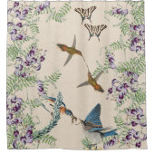 ハチドリのブルーバードの蝶つる植物のシャワー・カーテン シャワーカーテン (正面)