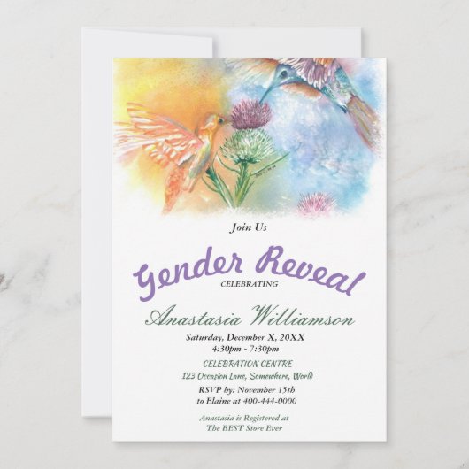 ハチドリのベビーの性はパーティの招待状を明らかにします 招待状 (正面)