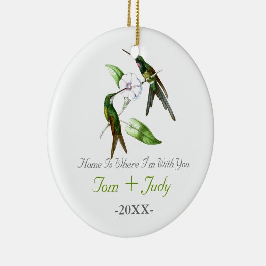 ハチドリの初めてのクリスマスは一緒に最近結婚します セラミックオーナメント (右)