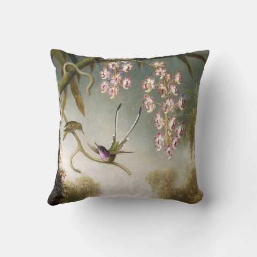 ハチドリの枕を持つスプレーの蘭 クッション (裏面)