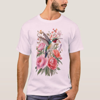ハチドリの植物画 水彩ベクターアート Tシャツ