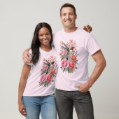 ハチドリの植物画 水彩ベクターアート Tシャツ (ユニセックス)
