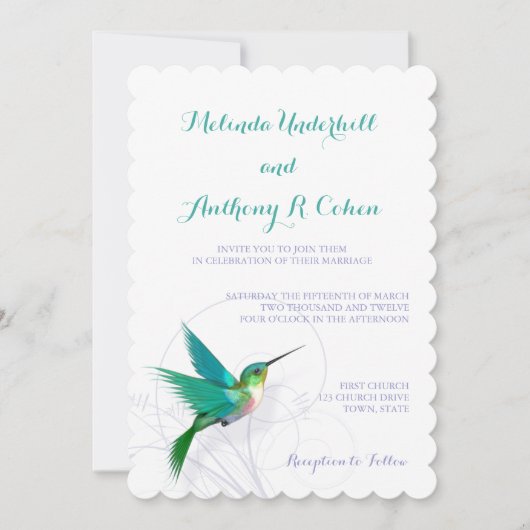 ハチドリの渦巻5x7の結婚式招待状 招待状 (正面)