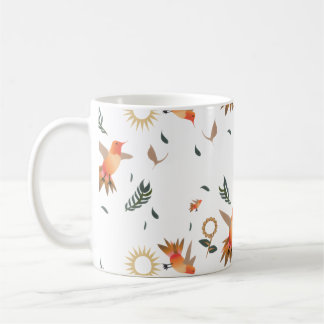 ハチドリの秋の花柄マグカップ コーヒーマグカップ