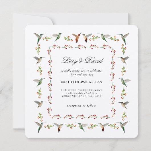 ハチドリの結婚式招待状 (正面)