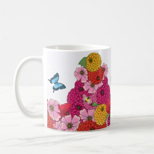 ハチドリの花および蝶マグ コーヒーマグカップ (左)