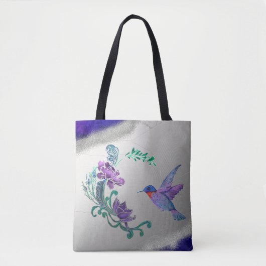 ハチドリの花が背景 トートバッグ (正面)