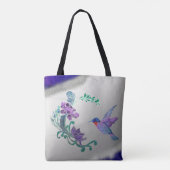 ハチドリの花が背景 トートバッグ (裏面)