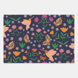 ハチドリの花と蝶 ラッピングペーパーシート