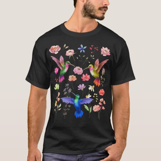 ハチドリの花 ハチドリ愛好家 Tシャツ (正面)
