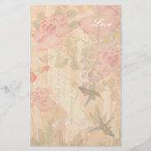 ハチドリの藤のバラの花の花柄の詩 便箋 (正面)