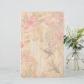 ハチドリの藤のバラの花の花柄の詩 便箋 (スタンド正面)