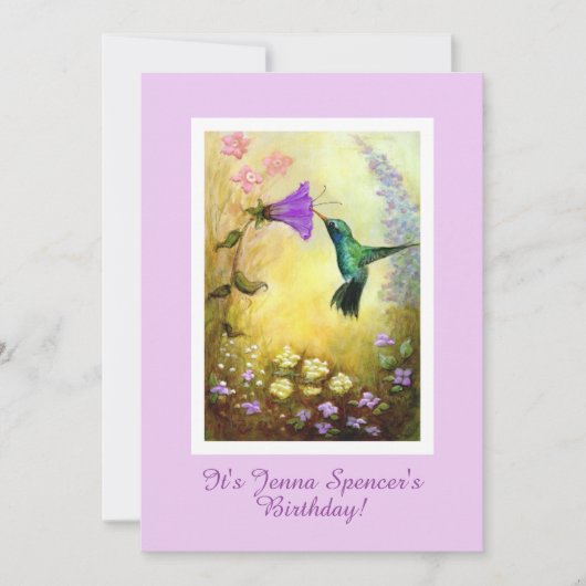 ハチドリの誕生日パーティー招待状(ラベンダー) 招待状 (正面)
