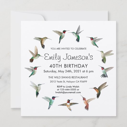 ハチドリの誕生日招待状 招待状 (正面)